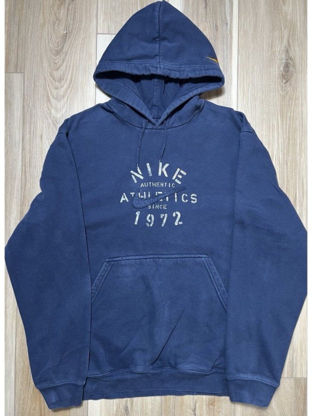 Vintage Nike Center Swoosh Spell Out Y2K Blue Hoodie Sweater - Size XL